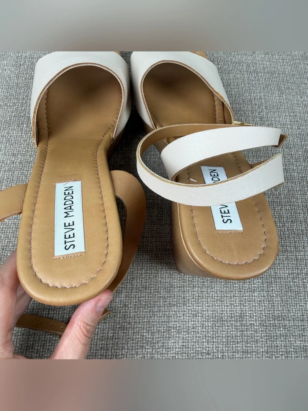 Steve Madden Welsh Ankle Strap Wedge Sandals Ivory White Size 10 Coquette Boho